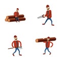 Lumberjack icons set cartoon . Man woodcutter while working