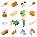 Lumberjack icons set, isometric 3d style