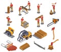 Lumberjack Isometric Icon Set