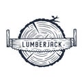 Lumberjack log, wood or timber with rings and saw