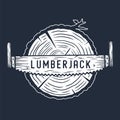 Lumberjack log, wood or timber with rings and saw