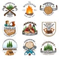 Lumberjack Logo Emblems Labels Set