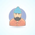 Lumberjack, man with beard, hipster, woodman icon. Avatar and person illustration.