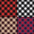 Lumberjack plaid diagonal seamless pattern set.