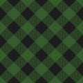 Lumberjack plaid pattern. Vector seamless background. Fabric template in dark green color. Diagonal lines