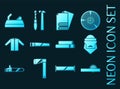 Lumberjack set icons. Blue glowing neon style. Royalty Free Stock Photo