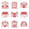 Lumberjack set of vector vintage emblems, labels, badges and logos in monochrome style on white background Royalty Free Stock Photo