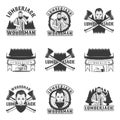 Lumberjack set of vector vintage emblems, labels, badges and logos in monochrome style on white background