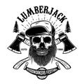 Lumberjack skull. Woodworkers festival poster template.