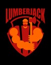 Lumberjack strong isolated. Woodcutter and axe. Big lumberman. f