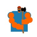 Lumberjack strong isolated. Woodcutter and axe. Big lumberman. f Royalty Free Stock Photo