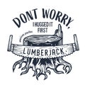 Lumberjack stump with saw for axeman print design Royalty Free Stock Photo