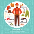 Lumberjack And Tools Icons Set