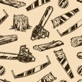 Lumberjack tools vintage seamless pattern