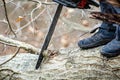 Lumberjack using a Gas-Powered Chain Saw cutting trees Royalty Free Stock Photo