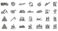 Lumberjack Vector Icons Set, Featuring Various Tools and Actions, Includes Log Transportation, Cutting Trees, Processing Wood, and Royalty Free Stock Photo