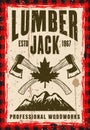 Lumberjack vector vintage poster with crossed axes