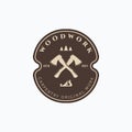 Lumberjack vintage crossed axe, forest and wood planer badge design. Simple carpentry emblem logo concept