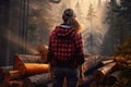 Lumberjack woman forest. Generate Ai