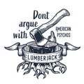 Lumberjack stump with axe for axeman print design