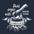 Lumberjack stump with axe for axeman print design