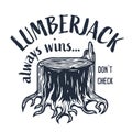 Lumberjack wood timber stump with roots logo