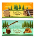 Lumberjack Woodcutter Horizontal Banners Set