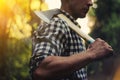 Lumberjack in the woods with an ax