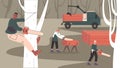 Lumberjacks chop down trees. Cartoon woodworkers. Deforestation process. Woodworking industry. Carpentry workers with Royalty Free Stock Photo