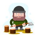 Lumberman, Lumberjack, Woodcutter Standing And Holding Axe , Cartoon Vector Illustration Isolated On White Background. Full Length