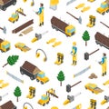 Lumberman Woodcutter Seamless Pattern Background 3d Set Isometric View. Vector