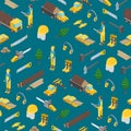 Lumberman Woodcutter Seamless Pattern Background 3d Set Isometric View. Vector Royalty Free Stock Photo