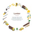 Lumberman Woodcutter Signs 3d Banner Card Circle Isometric View. Vector Royalty Free Stock Photo