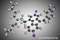 Lumefantrine, benflumetol molecule. It is used for the treatment of malaria. Molecular model. 3D rendering