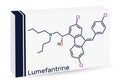 Lumefantrine, benflumetol molecule. It is used for the treatment of malaria. Skeletal chemical formula. Paper packaging for drugs