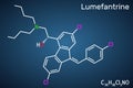 Lumefantrine, benflumetol molecule. It is used for the treatment of malaria. Structural chemical formula on the dark blue