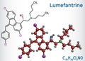Lumefantrine, benflumetol molecule. It is used for the treatment of malaria. Structural chemical formula, molecule model
