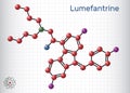 Lumefantrine, benflumetol molecule. It is used for the treatment of malaria. Structural chemical formula, molecule model. Sheet of