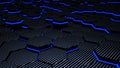 Luminance blue carbon futuristic hexagons 3d illustration background Royalty Free Stock Photo