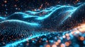 Luminescent blue digital landscape with cube particle. Crypto currency, big data, blockchain, and digital technology Royalty Free Stock Photo