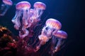 Luminescent Jellyfish glowing pink underwater color. Generate AI