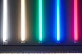 Luminescent lamps with various color of a luminescence. Energy Saving Technologies. Background Royalty Free Stock Photo