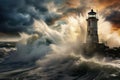 Luminescent Lighthouse storm winter. Generate Ai