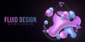 Luminescent liquid purple and blue shapes on a dark background. Fluid gradient shapes concept. Glowing neon geometric elements.