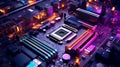 Motherboard\'s Electron Paths and Pulsating Lights Illuminate the Essence of Cutting-Edge Innovation