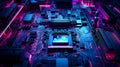 Luminescent Motherboard with Electron Paths and Pulsating Lights, Symbolizing Modern Innovation