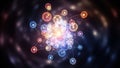 Luminescent particles interlink creating vibrant orbit around core Royalty Free Stock Photo