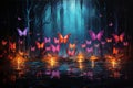 Luminescent soulfire butterflies, illuminating the darkness with their gentle glow - Generative AI