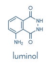 Luminol chemiluminescent molecule. Used to detect blood at crime scenes. Skeletal formula.