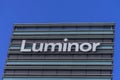 Luminor logo on Luminor head office building on 30 May 2021 in Vilnius, Lithuania. Luminor Bank AS is bank headquartered Royalty Free Stock Photo
